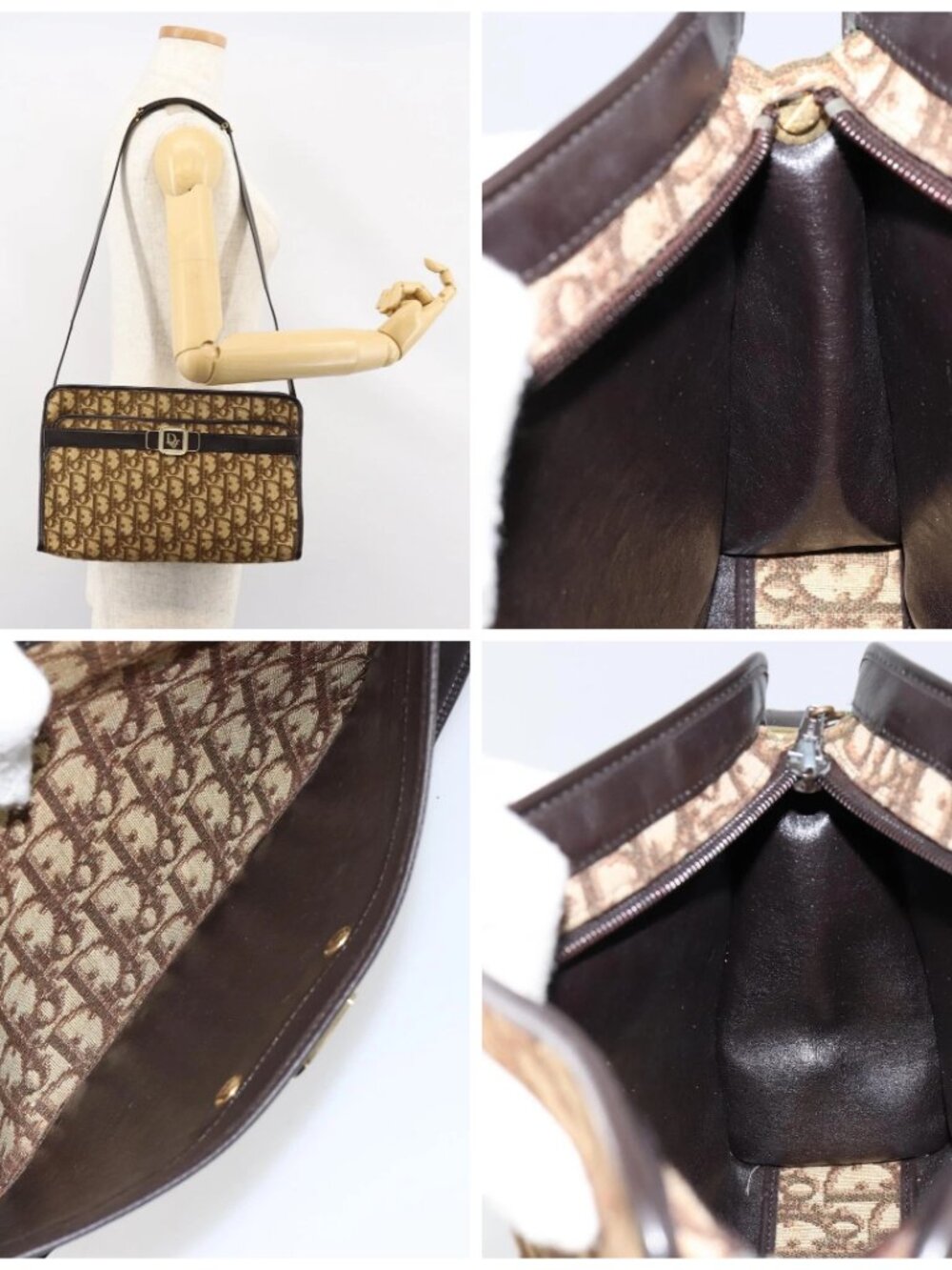 Christian Dior Trotter Canvas Shoulder Bag Beige Gold Auth - Picture 15 of 15